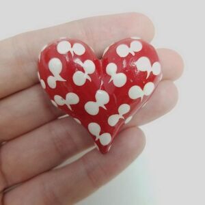 Vintage Red and White Heart Shape Brooch, Signed Pierce 03 Lapel Pin, Sweetheart